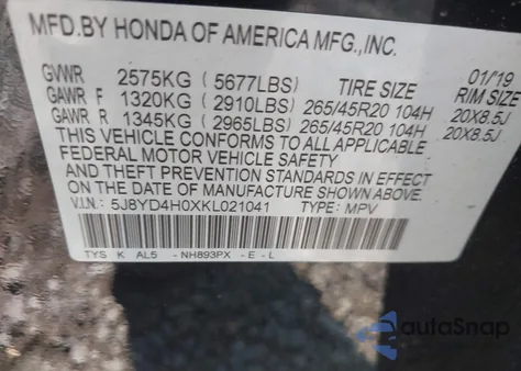 2019 Acura Mdx Tech A-Spec Pkgs из США, поврежденный, VIN 5J8YD4H0XKL021041